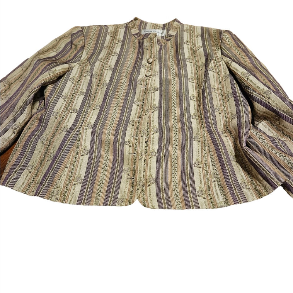 Vtg Rena Rowan Womens Silk Blend Blazer Jacket Gold Purple Floral Print Plus - Picture 3 of 14